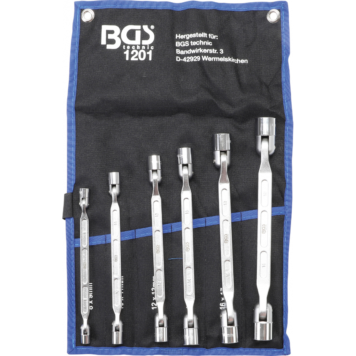 Kétoldalas villáskulcs készlet csuklós fejjel | 6 részes, BGS 1201