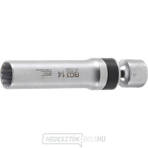 Csuklós foglalatfej gyújtógyertyákhoz, tizenkét oldalú rögzítőrugóval | belső négyzet 10 mm, BGS 2390 Csuklós foglalatfej gyújtógyertyákhoz, tizenkét oldalú rögzítőrugóval | belső négyzet 10 mm, BGS 2390 gallery main image