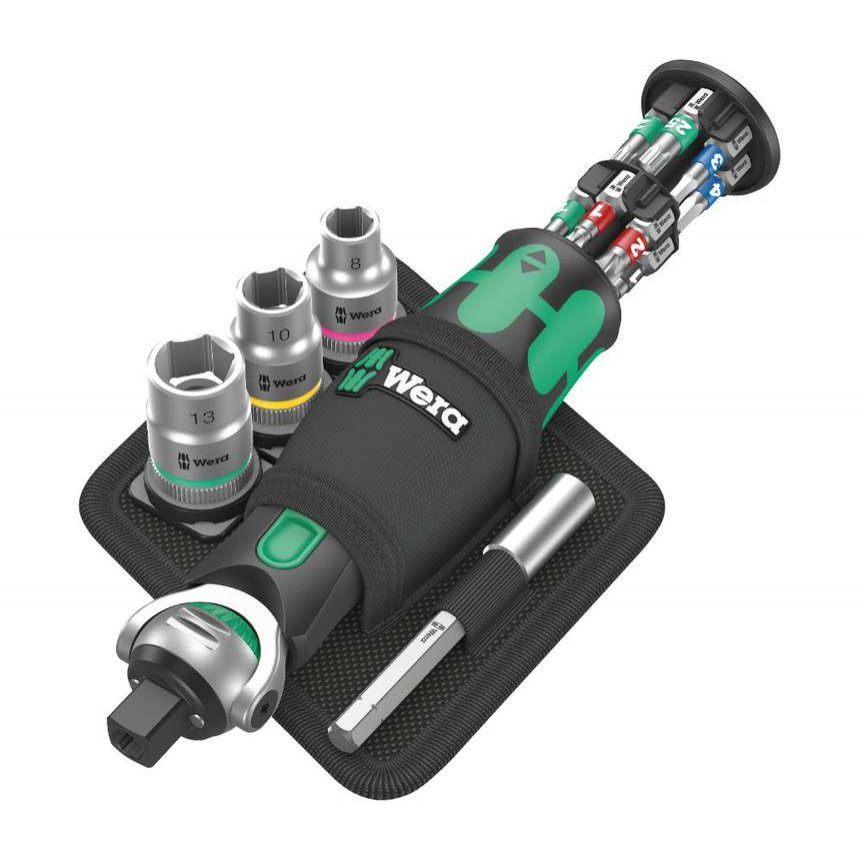 Wera 004281 Compact Ratchet 8009 Zyklop Pocket Set 2 bitekkel és foglalatokkal (18 részes készlet)