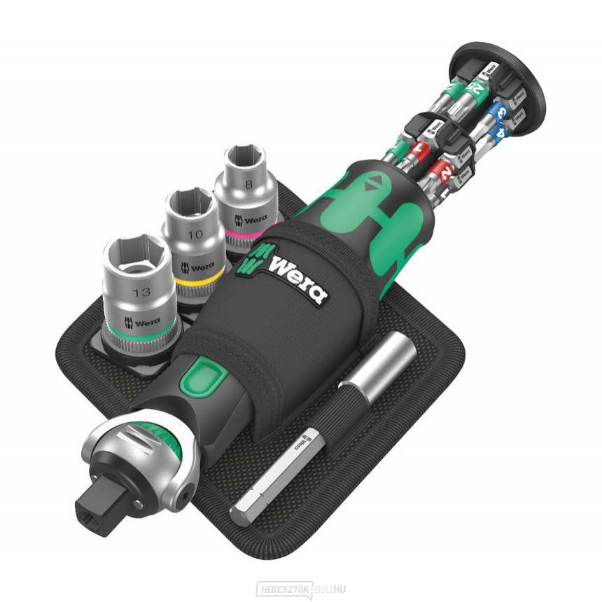 Wera 004281 Compact Ratchet 8009 Zyklop Pocket Set 2 bitekkel és foglalatokkal (18 részes készlet)