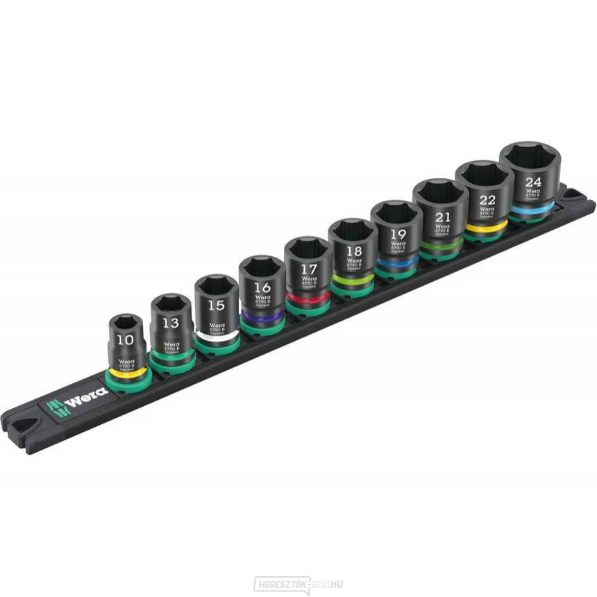 Wera 005451 3/8"-os dugókulcsok 10 ÷ 24 mm Impaktor 1, 9607-es típus, sínre szerelve (10 darabos készlet)