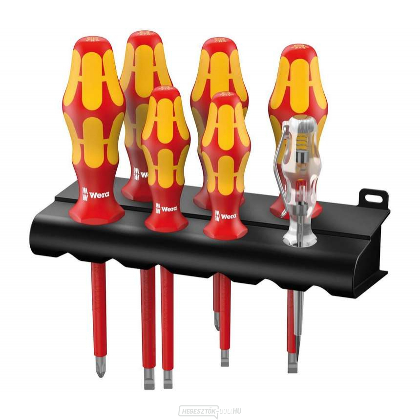 Wera 006147 Villanyszerelő csavarhúzók Kraftform Plus VDE 100 sorozat 160 i/7 típus + feszültségmérő (7 részes készlet + állvány) Wera 006147 Villanyszerelő csavarhúzók Kraftform Plus VDE 100 sorozat 160 i/7 típus + feszültségmérő (7 részes készlet + állvány) gallery main image