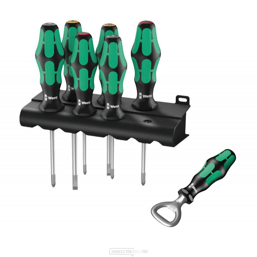 Wera 105622 Kraftform Plus Lasertip 300-as sorozatú csavarhúzók 335/350/355/6 típus (6 darabos készlet + állvány) + ajándék Wera palacknyitó Wera 105622 Kraftform Plus Lasertip 300-as sorozatú csavarhúzók 335/350/355/6 típus (6 darabos készlet + állvány) + ajándék Wera palacknyitó gallery main image
