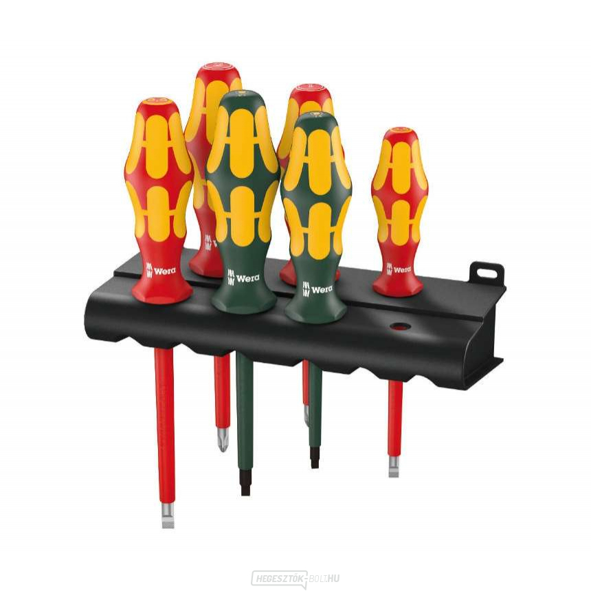 Wera 347777 Villanyszerelő csavarhúzók Kraftform Plus VDE Series 100 Type 160 i/168 i/6 (6 darabos készlet + állvány) Wera 347777 Villanyszerelő csavarhúzók Kraftform Plus VDE Series 100 Type 160 i/168 i/6 (6 darabos készlet + állvány) gallery main image