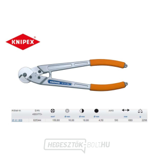Huzal-, kötél-, kábel- és rönkvágó olló 600 mm KNIPEX 95 81 600 - polírozott, műanyag hüvelyek gallery main image