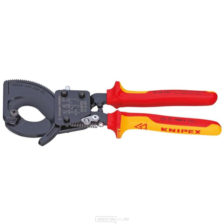 Kábelvágó 250 mm KNIPEX 95 36 250 - 1000V. Krómozott, többkomponensű VDE hüvelyek