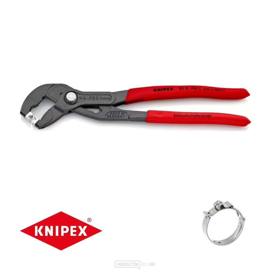 Tömlőfogó fogó KNIPEX 85 51 250 C, 250 mm - csúszásmentes fogantyú, tinta szürke foszfátozott