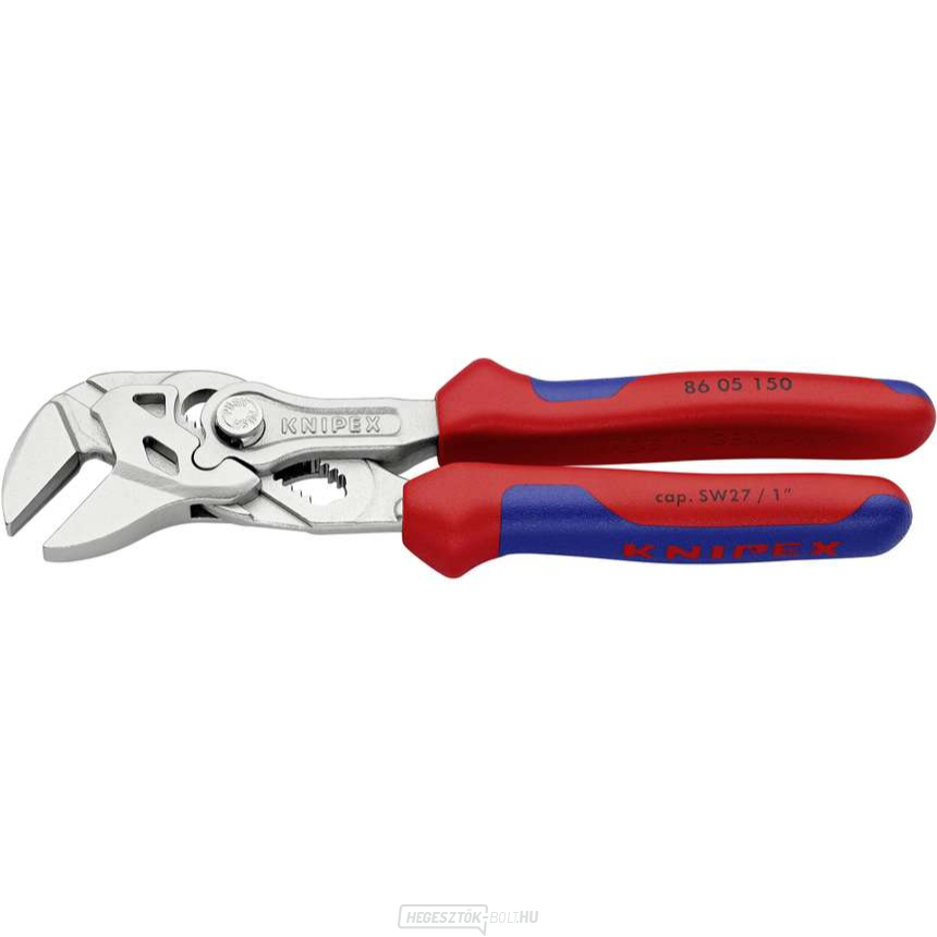Fogó, fogókulcs 150 mm, Knipex 86 05 150 - krómozott, többkomponensű fogantyúkkal