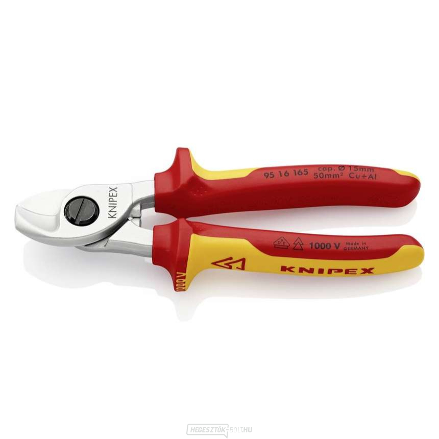 Kábelolló 165 mm VDE. KNIPEX 95 16 165 - krómozott, többkomponensű hüvelyek