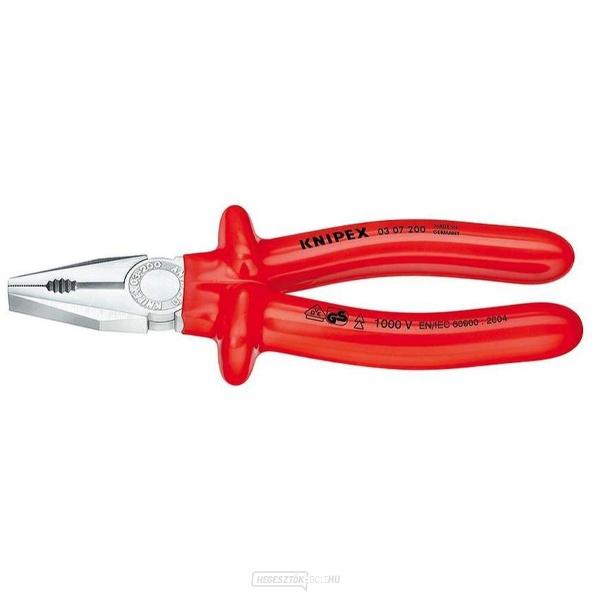 Kombinált fogó 250 mm - 1000V. KNIPEX 03 07 250 - krómozott, VDE - szigetelés fürdőbe merítéssel.