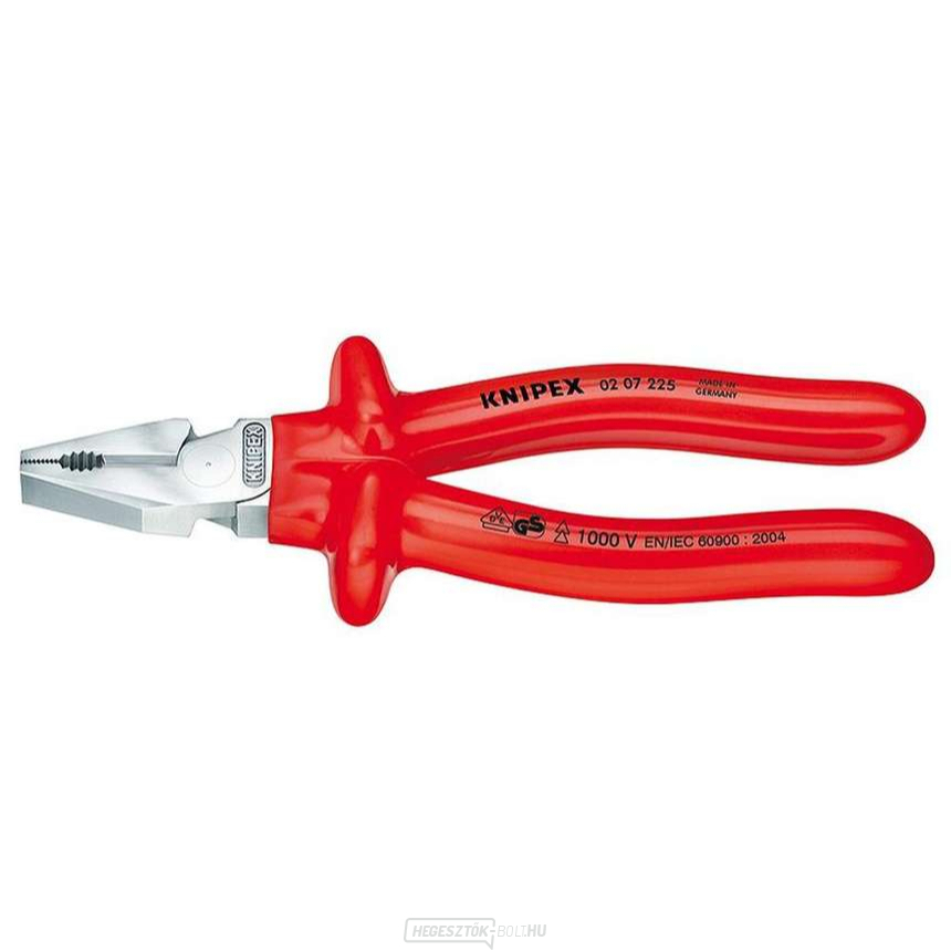 Erő kombinált fogó 225 mm - VDE 1000V. KNIPEX 02 07 225 - krómozott, merülő szigeteléssel.
