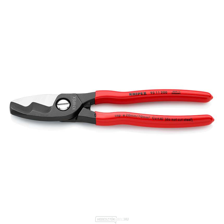 Kábelolló 200 mm KNIPEX 95 11 200 - polírozott fej, műanyag hüvelyek
