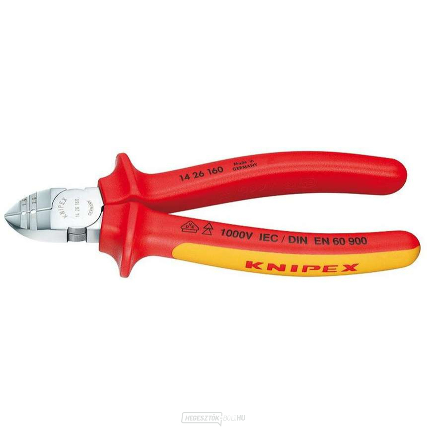 Oldalvágó csíkozó fogó 160 mm VDE KNIPEX 14 26 160 - krómozott, többkomponensű hüvelyek