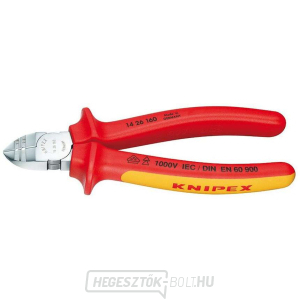 Oldalvágó csíkozó fogó 160 mm VDE KNIPEX 14 26 160 - krómozott, többkomponensű hüvelyek Oldalvágó csíkozó fogó 160 mm VDE KNIPEX 14 26 160 - krómozott, többkomponensű hüvelyek gallery main image