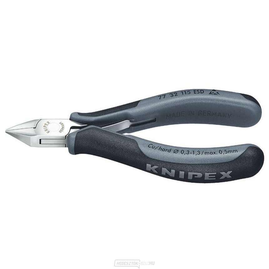 Elektronikai oldalvágó 115 mm KNIPEX 77 32 115 ESD - csiszolt fej, többkomponensű hüvelyek