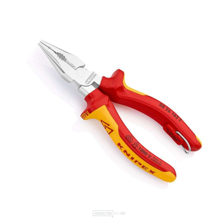 Keskeny kombinált fogó 145 mm-es, rögzítőszemmel Knipex 08 26 145 T BK VDE
