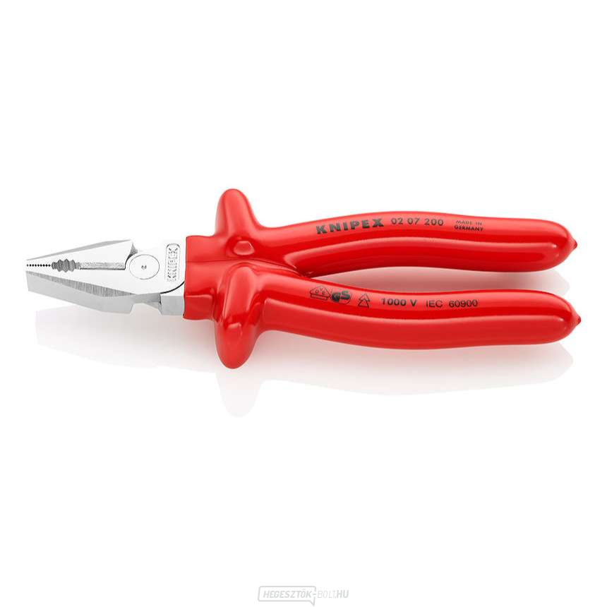 Erő kombinált fogó 200 mm - VDE 1000V. KNIPEX 02 07 200 - krómozott, merülő szigeteléssel.
