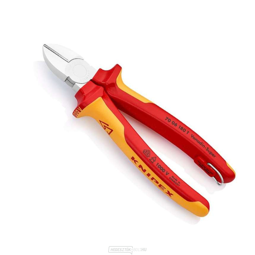 Oldalvágók meghosszabbított vágóéllel Knipex 70 06 180 T - krómozott, többkomponensű VDE hüvelyek (180 mm)