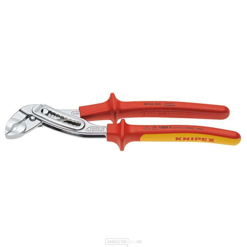 Vízvezeték fogó Alligator 250 mm KNIPEX 88 06 250 - 1000V. Krómozott, többkomponensű VDE hüvelyek