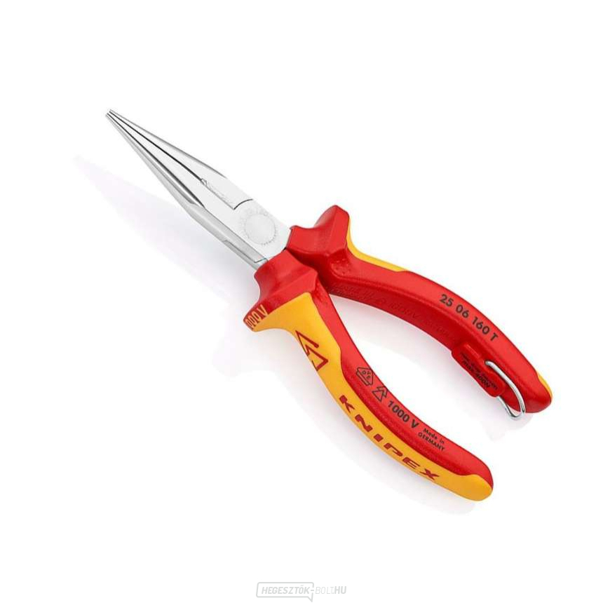 Félköríves fogó vágóéllel a rádiótechnikához Knipex 25 06 160 T - krómozott, többkomponensű VDE hüvely (160 mm)