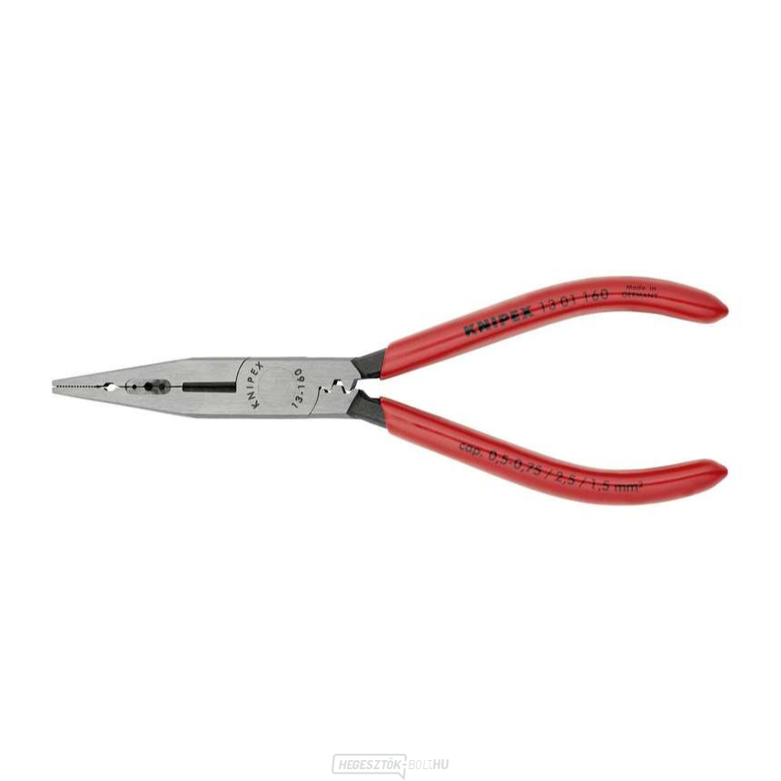 Villanyszerelő fogó 160 mm fogáshoz, lecsupaszításhoz és vágáshoz. KNIPEX 13 01 160 - polírozott, műanyag hüvelyek