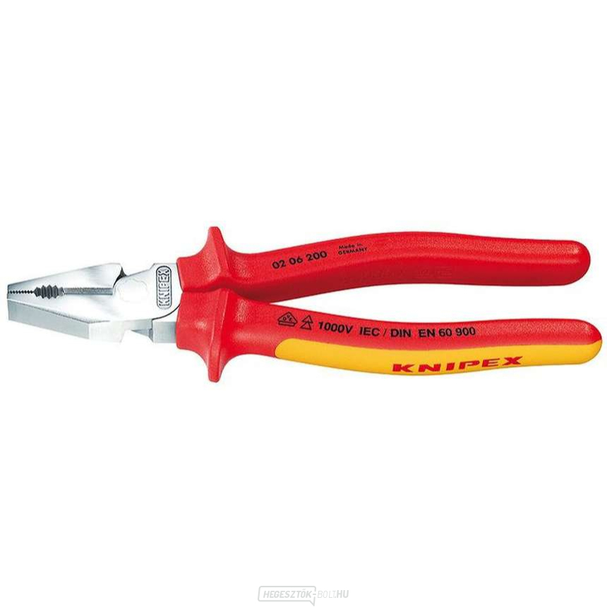 Erő kombinált fogó 200 mm - VDE 1000V. KNIPEX 02 06 200 - krómozott, többkomponensű hüvelyek