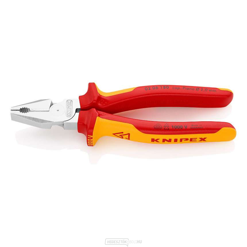 Erő kombinált fogó 180 mm - VDE 1000V. KNIPEX 02 06 180 - krómozott, többkomponensű hüvelyek