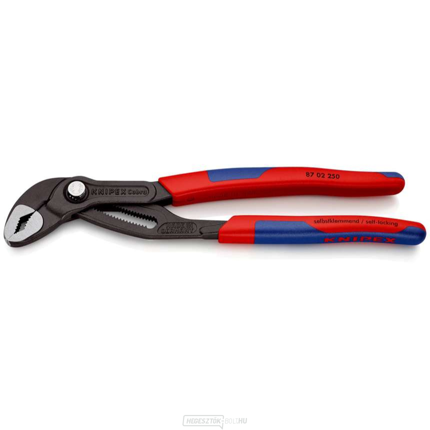 Cobra csőfogó 250 mm. KNIPEX 87 02 250 - DIN ISO 8976 - polírozott fej, többkomponensű hüvelyek Cobra csőfogó 250 mm. KNIPEX 87 02 250 - DIN ISO 8976 - polírozott fej, többkomponensű hüvelyek gallery main image