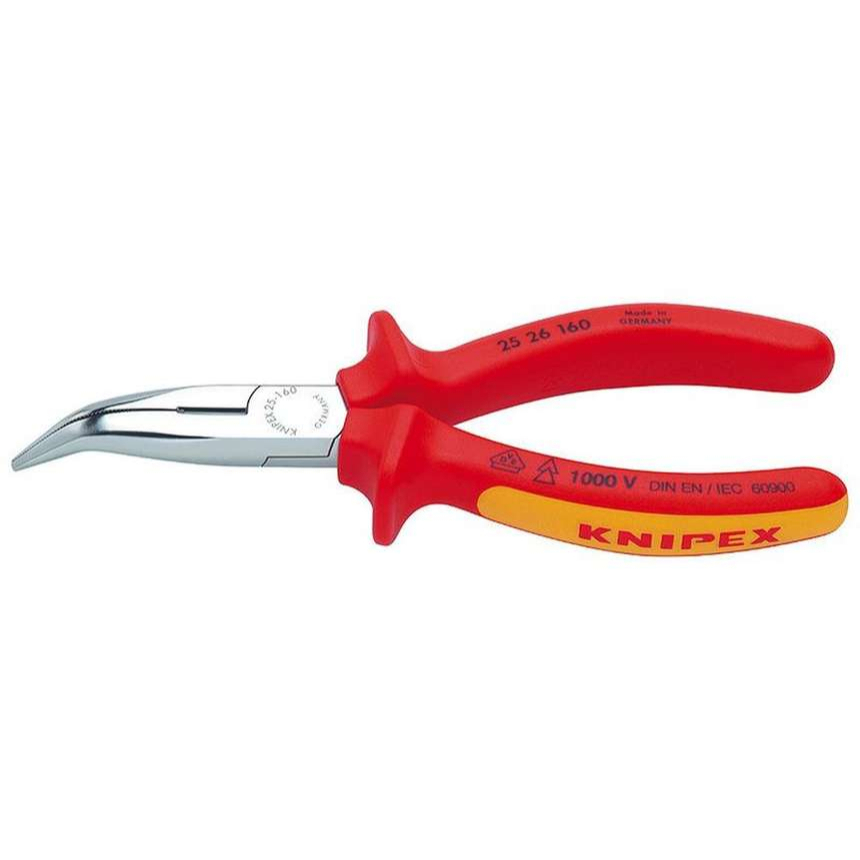 Félköríves fogó pengékkel rádiótechnikához 160 mm- 1000V. KNIPEX 25 26 160 - krómozott, többkomponensű VDE hüvelyek