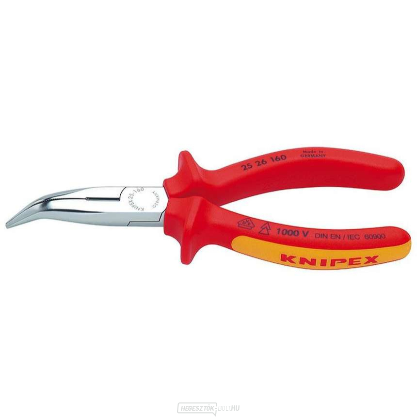 Félköríves fogó pengékkel rádiótechnikához 160 mm- 1000V. KNIPEX 25 26 160 - krómozott, többkomponensű VDE hüvelyek Félköríves fogó pengékkel rádiótechnikához 160 mm- 1000V. KNIPEX 25 26 160 - krómozott, többkomponensű VDE hüvelyek gallery main image