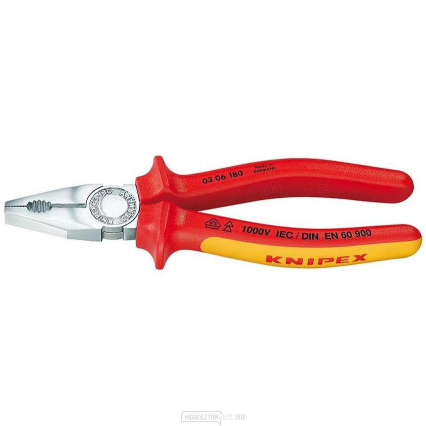 Kombinációs fogó 200 mm. KNIPEX 03 06 200 - 1000V. Krómozott, többkomponensű VDE hüvelyek