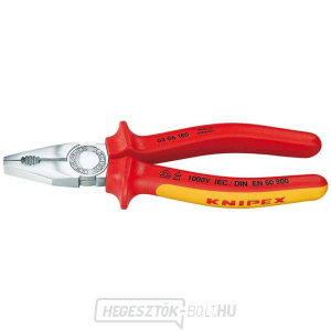 Kombinációs fogó 200 mm. KNIPEX 03 06 200 - 1000V. Krómozott, többkomponensű VDE hüvelyek Kombinációs fogó 200 mm. KNIPEX 03 06 200 - 1000V. Krómozott, többkomponensű VDE hüvelyek gallery main image