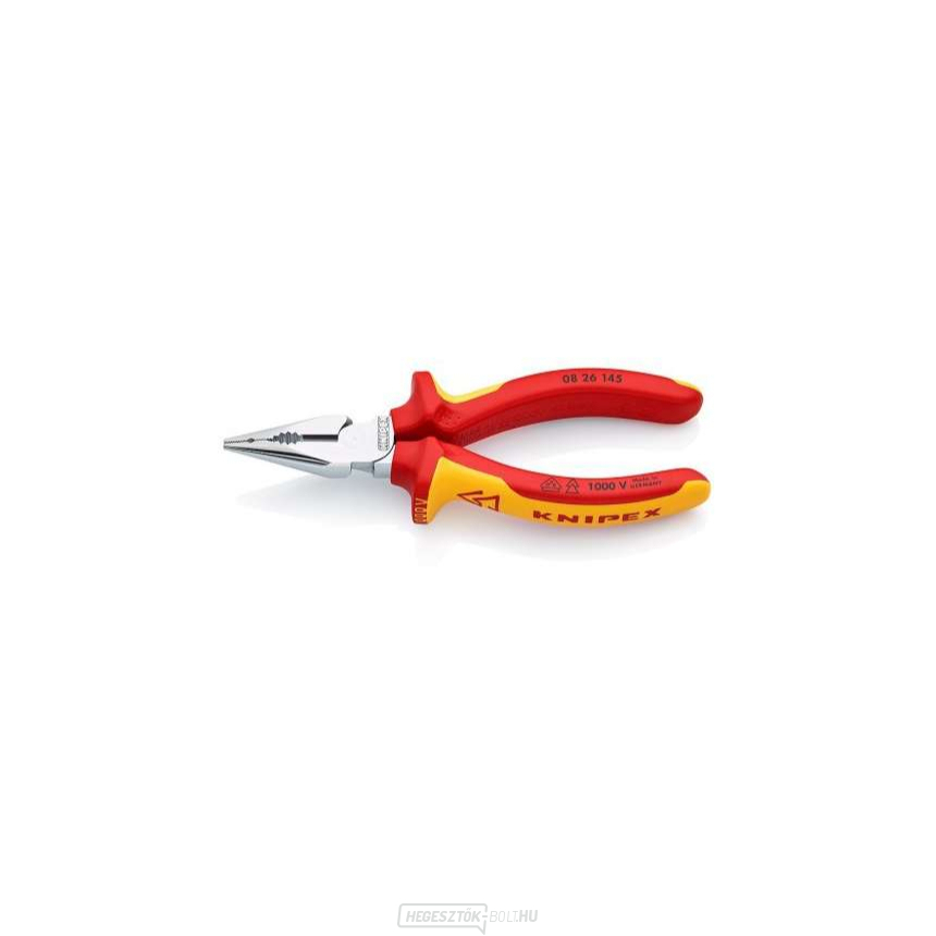 Kombinált fogó VDE KNIPEX 08 26 145, 145 mm - krómozott fogó, többkomponensű hüvelyekkel szigetelve