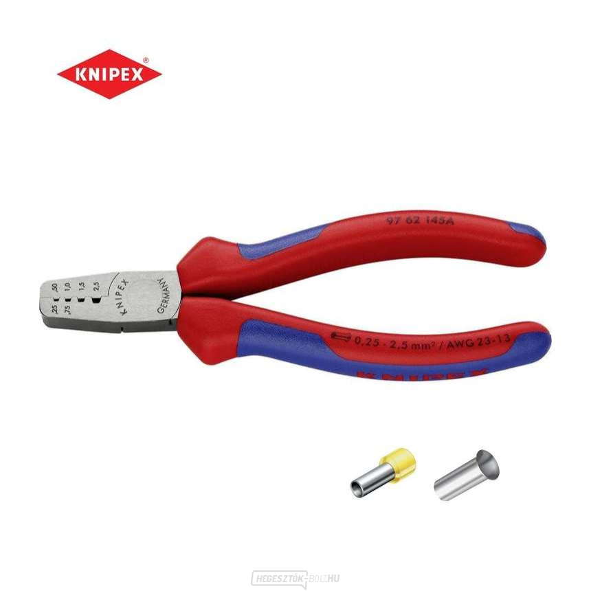 Sajtolófogó 145 mm Knipex 97 62 145 A - polírozott fej, többkomponensű hüvelyekkel