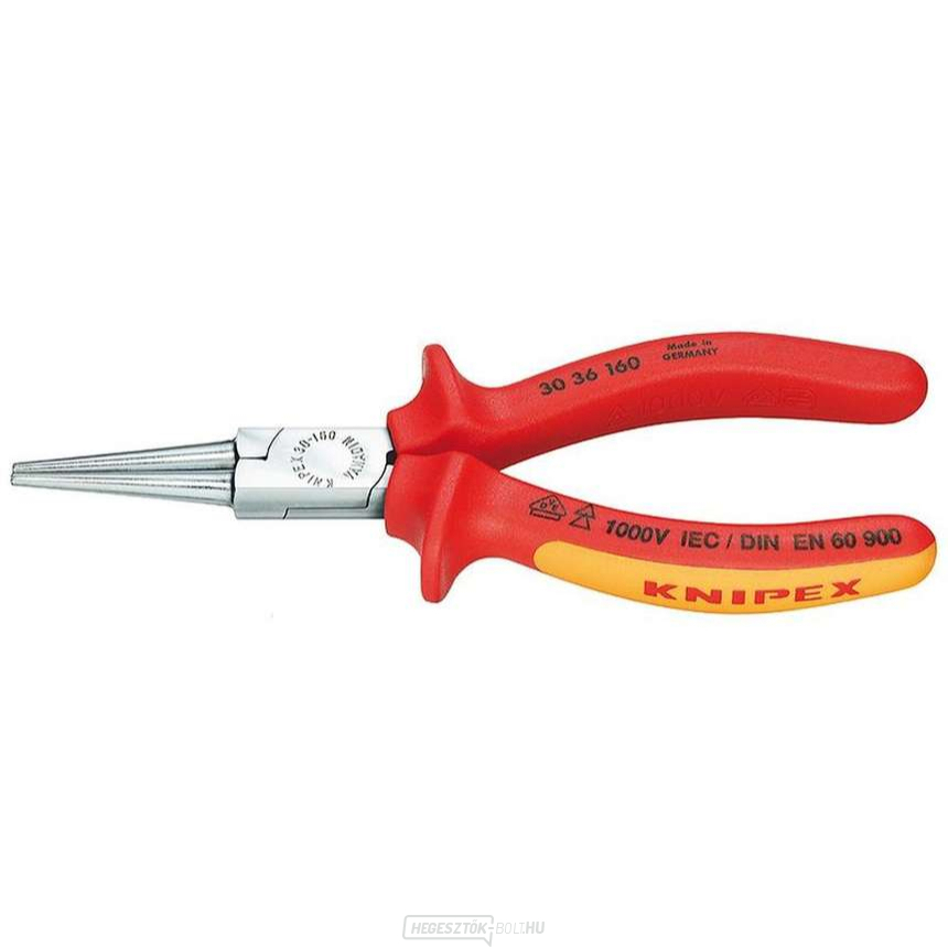 Langbeck típusú félkörfogó (meghosszabbított pofákkal) 160 mm - 1000V. KNIPEX 30 36 160 - krómozott, többkomponensű VDE hüvelyek