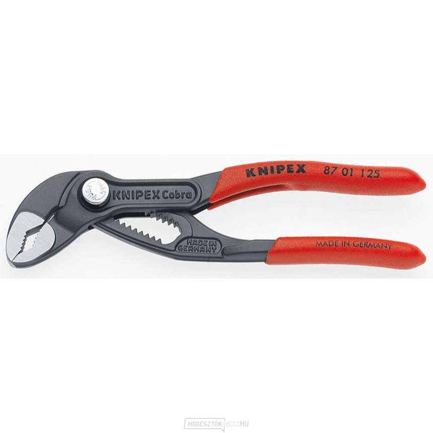 Mini-Cobra csőfogó 125 mm. Knipex 87 01 125 - polírozott fej, műanyag hüvelyek