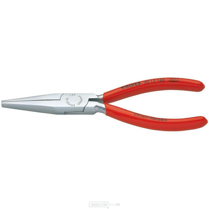 Langbeck 160 mm-es lapos fogó (meghosszabbított pofákkal) KNIPEX 30 13 160 - krómozott, műanyag hüvelyekkel
