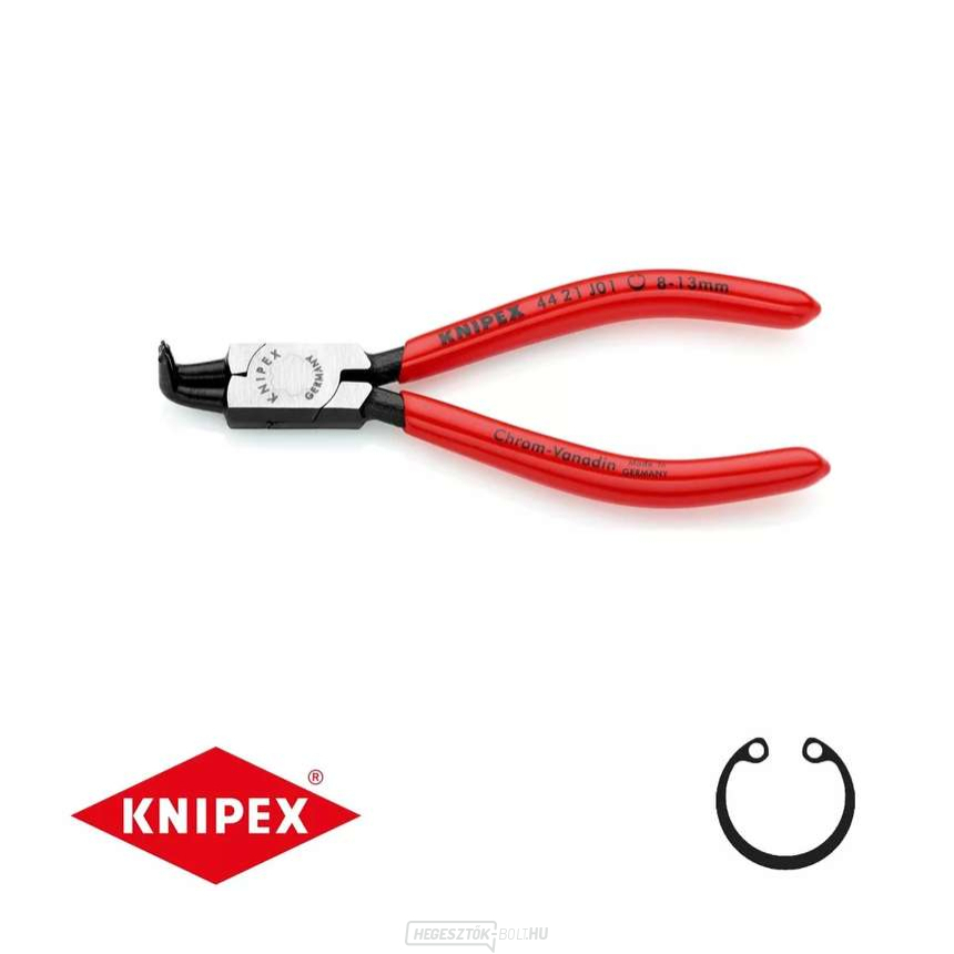 Körkörös fogó 130 mm, belső íves. Knipex 44 21 J01 - DIN 5256 D. Polírozott, műanyag bevonatú.