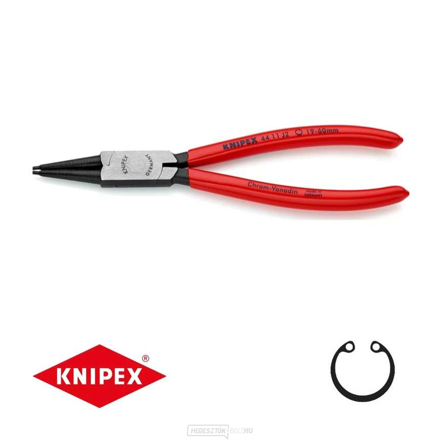 Körkörös fogó 180 mm, belső egyenes. Knipex - 44 11 J2 - DIN 5265 C. Polírozott, műanyag bevonattal.