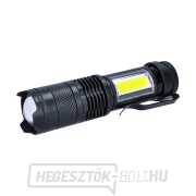 Solight LED újratölthető zseblámpa zoommal, 100lm + 70lm, Li-Ion, USB, fekete gallery main image