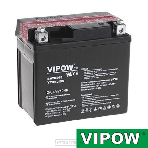 Motorkerékpár akkumulátor 12V 4Ah Vipow YTX5L-BS