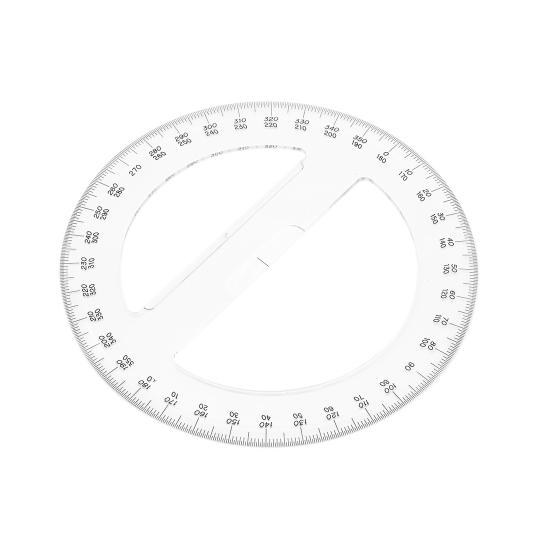 SHINWA japán kör alakú szögmérő átlátszó akrilból 360° - átmérő 150 mm