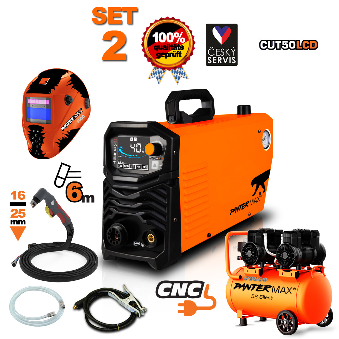 PANTERMAX CUT50LCD® kézi inverteres plazmavágó készlet 3 + Kompresszor + Tartozékok