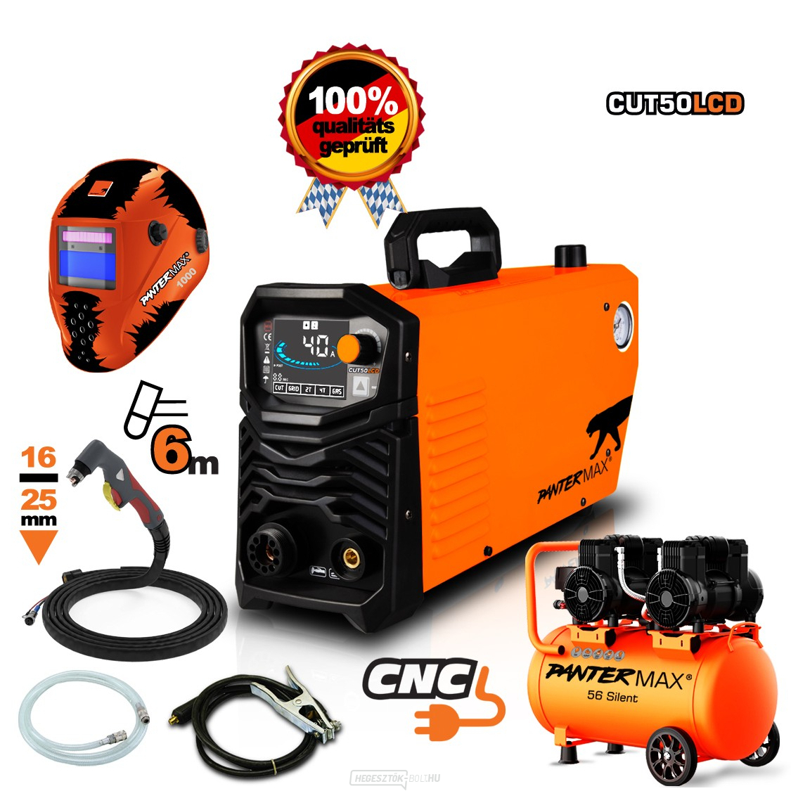 PANTERMAX CUT50LCD® kézi inverteres plazmavágó készlet 3 + Kompresszor + Tartozékok
