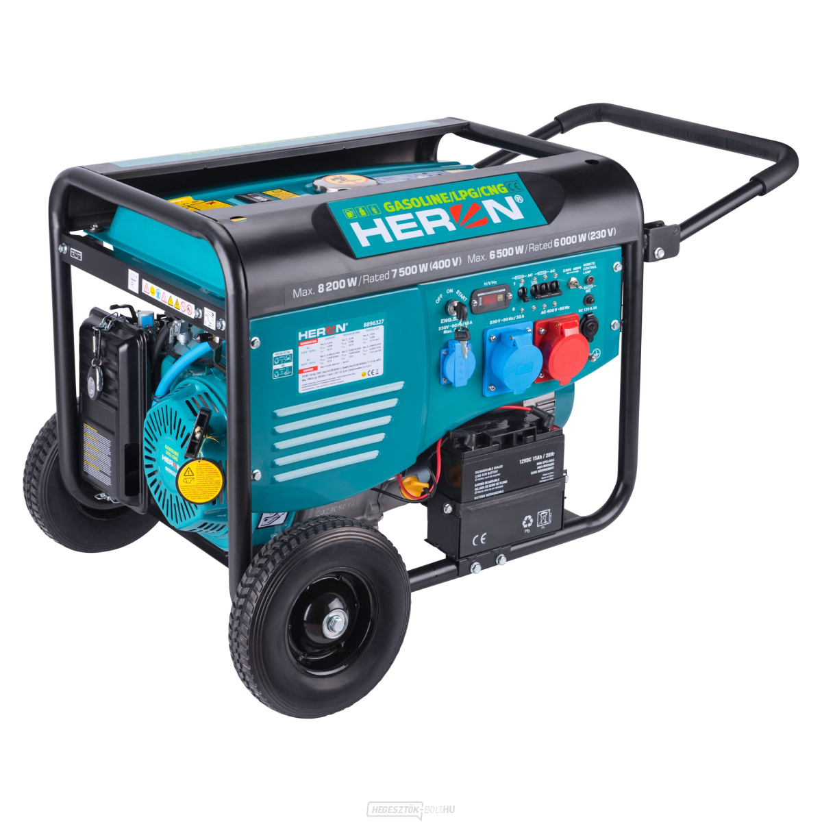 Benzin- és gázgenerátor (LPG/NG) 17 LE/8,2kW/10,2kVA (400V), 6,5kW (230V), elektromos indító, távirányító