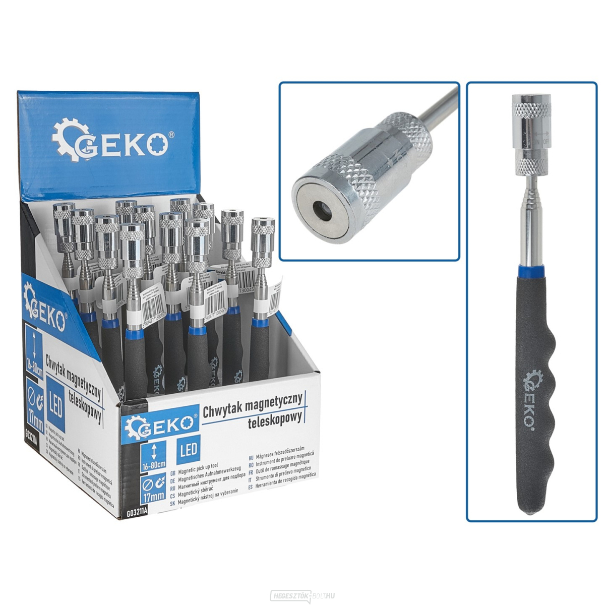 Mágneses teleszkópos markoló+ LED 80cm - bemutató doboz (12/48)
