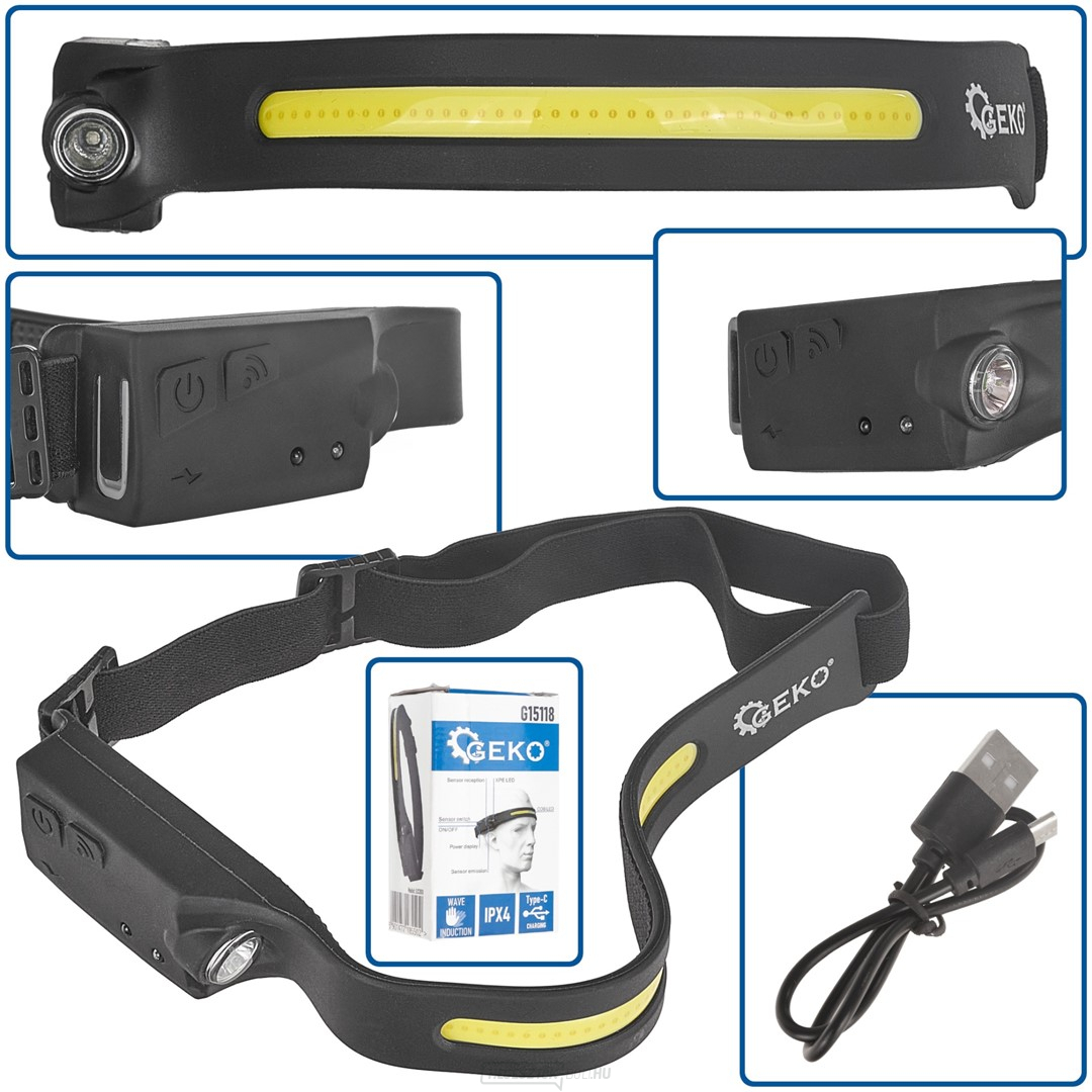 Fejlámpa mozgásérzékelővel LED COB 3W + 1W XPE 1200mAh 350lm IPX4 (100)