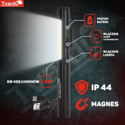 Ellenőrző műhelylámpa mágnessel LED COB 5W + 3W UV lézer 800mAh 400lm IP44 (100) náhled