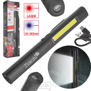 Ellenőrző műhelylámpa mágnessel LED COB 5W + 3W UV lézer 800mAh 400lm IP44 (100) gallery main image