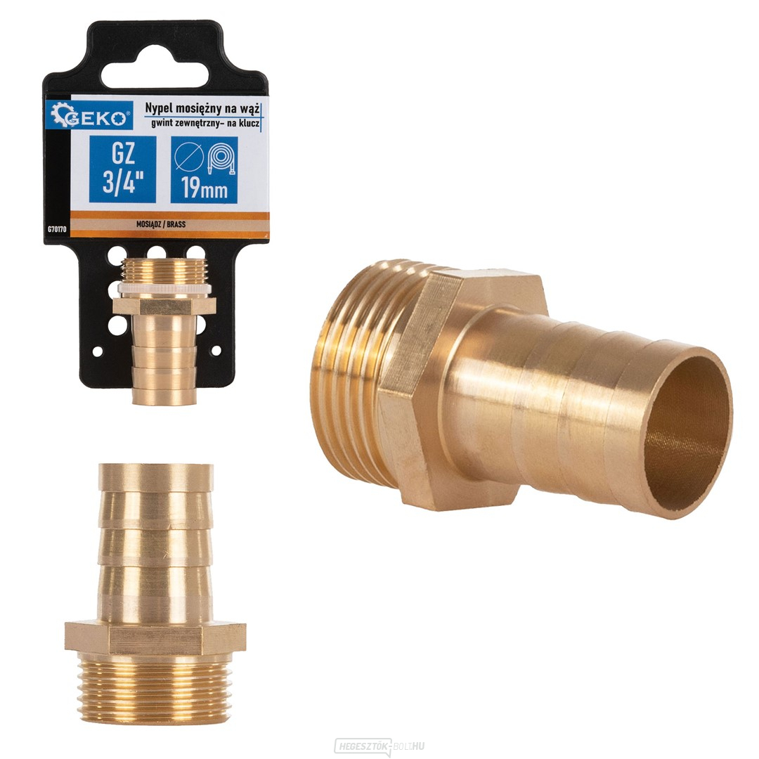 Sárgaréz mellbimbó 19 mm-es tömlőhöz - 3/4" külső menet - csavarkulcs (250)